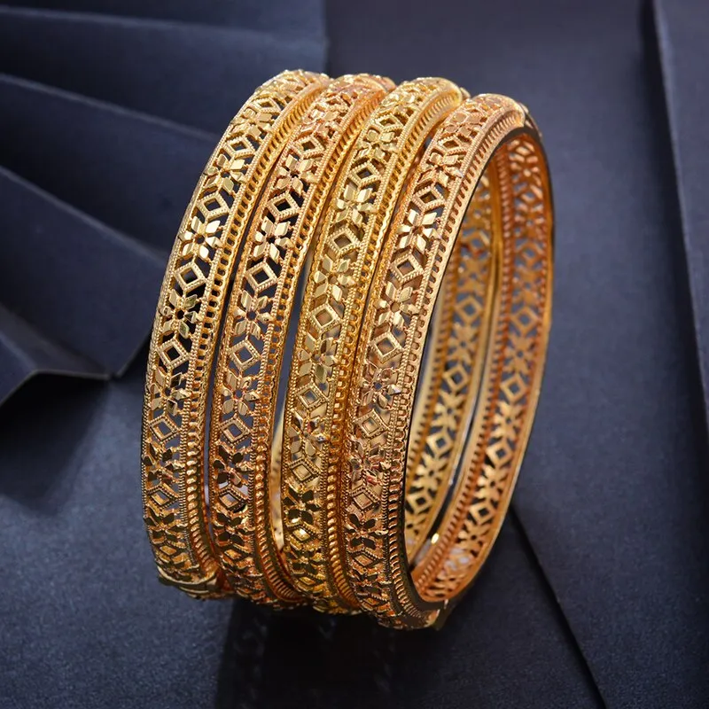 24K 4Pcs/lot  Ethiopian Gold Color Bangles for Women/Men