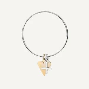 2.5mm Gold Heart & Kiss Charm Classic Bangle