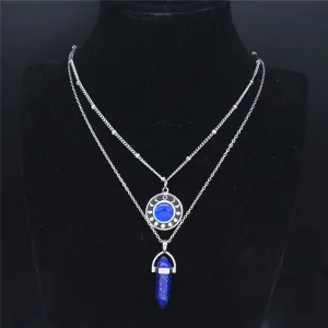 2pcs Moon Hexagonal Bullet Reiki Point Chakra Natural Stone Necklace for Women