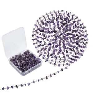 3 Strands Handmade Natural Amethyst Chips Beads Chains for Necklaces Bracelets Making, with Silver Color Plated Iron Eye Pin, Unwelded, 100cm