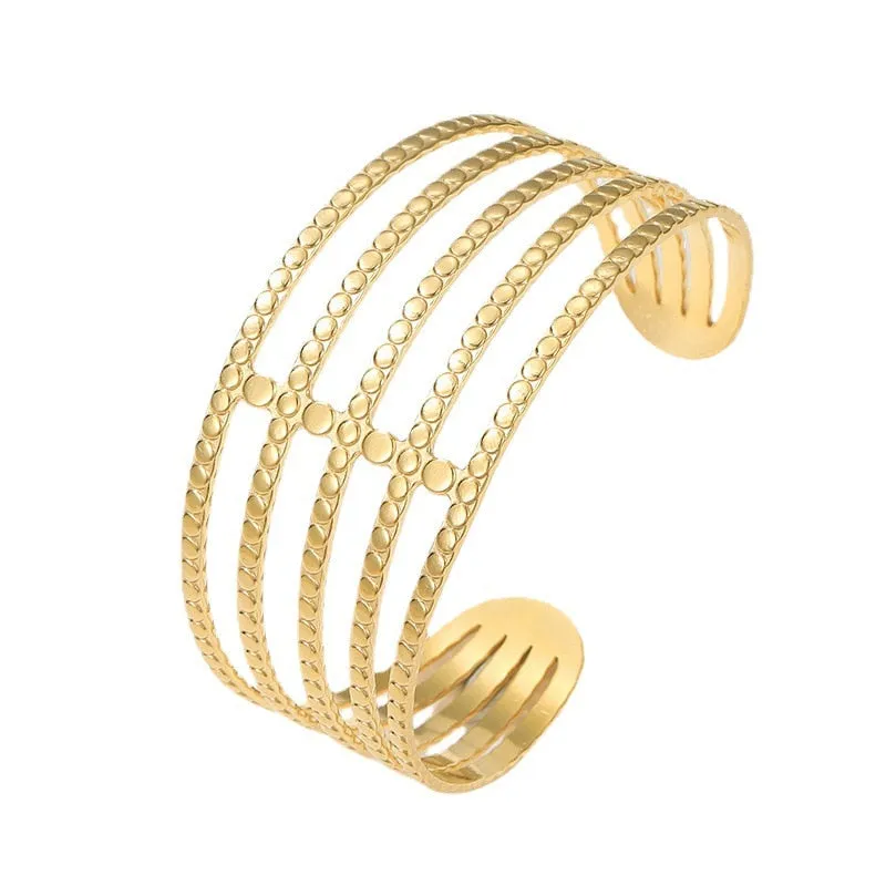 316L Stainless Steel Geometric Widening Cuff Bracelet For Women