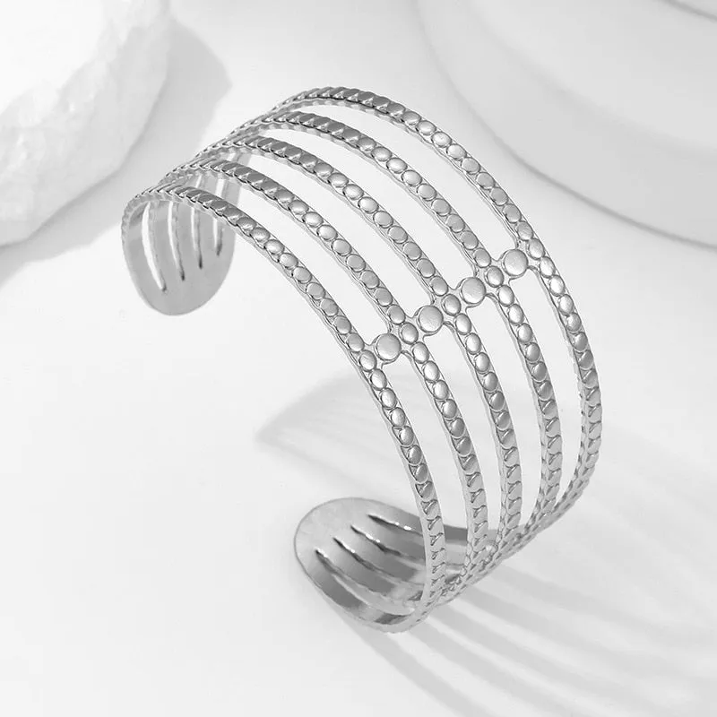 316L Stainless Steel Geometric Widening Cuff Bracelet For Women