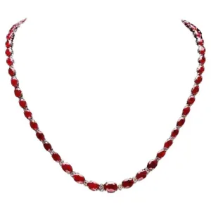 38.30Ct Natural Ruby and Diamond 14K Solid White Gold Necklace