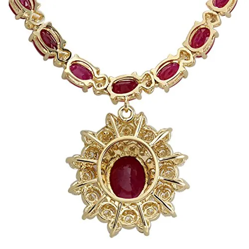 40.45 Carat Natural Red Ruby and Diamond (F-G Color, VS1-VS2 Clarity) 18K Yellow Gold Luxury Necklace for Women Exclusively Handcrafted in USA