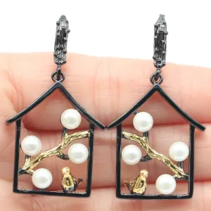 47x25mm Unique HipHop Gothic Jewelry Songbird White Pearl Cool Black