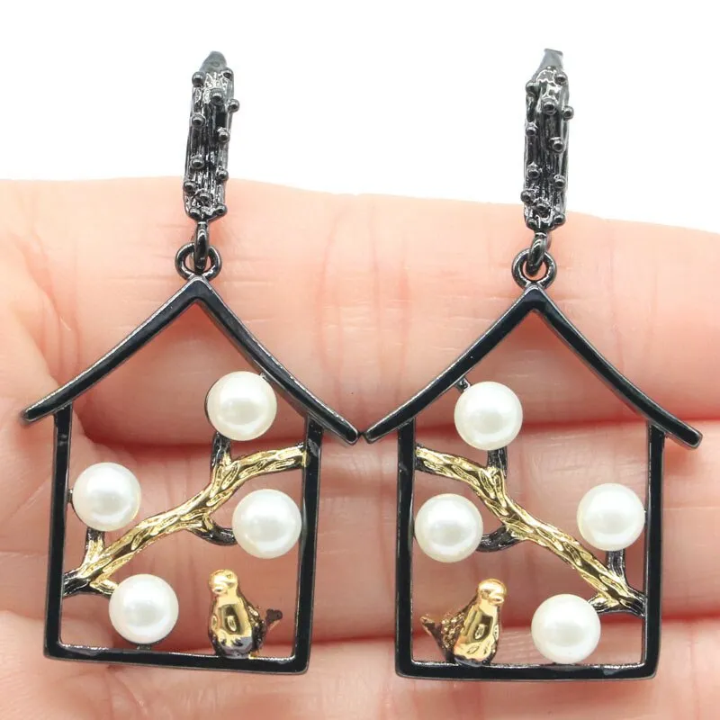 47x25mm Unique HipHop Gothic Jewelry Songbird White Pearl Cool Black