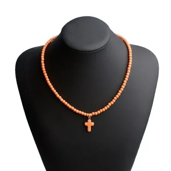 4MM Natural Stone Cross Pendant Necklaces