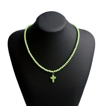 4MM Natural Stone Cross Pendant Necklaces