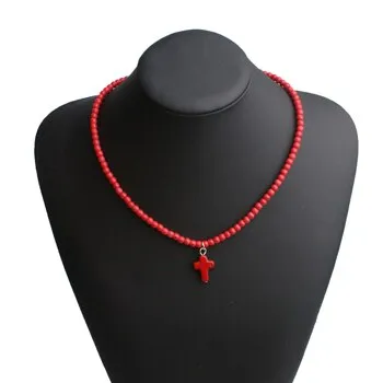 4MM Natural Stone Cross Pendant Necklaces