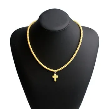 4MM Natural Stone Cross Pendant Necklaces
