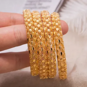 4Pcs Dubai Bangles JPhoenix Flower Bracelet Copper Gold Color Bride Wedding Bracelets