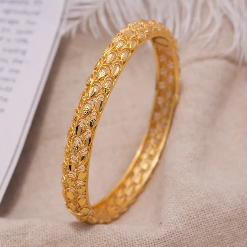 4Pcs Dubai Bangles JPhoenix Flower Bracelet Copper Gold Color Bride Wedding Bracelets