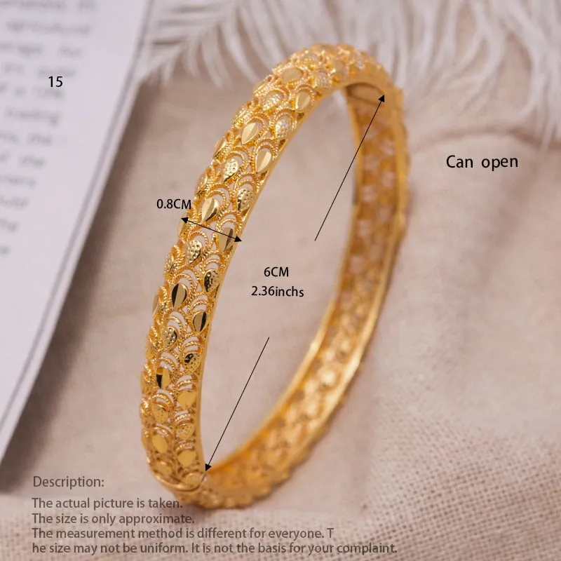 4Pcs Dubai Bangles JPhoenix Flower Bracelet Copper Gold Color Bride Wedding Bracelets