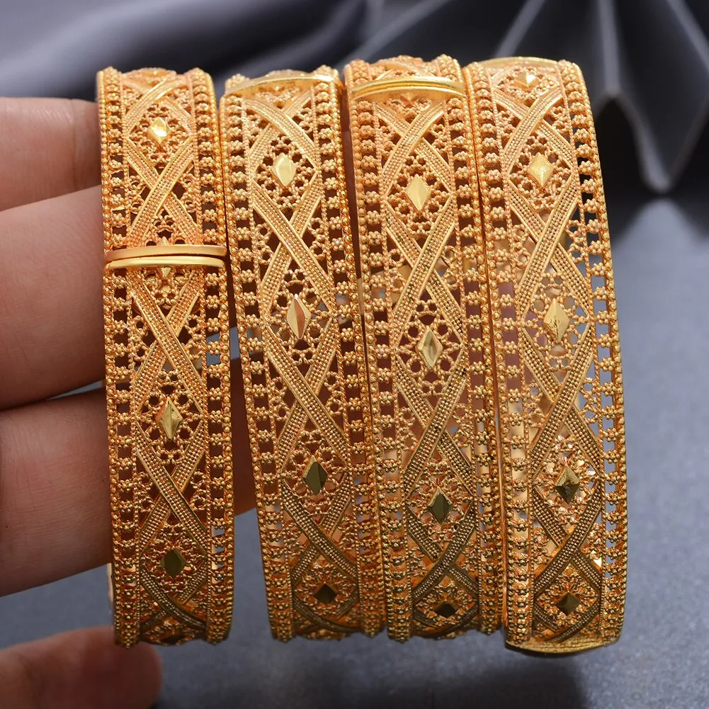 4Pcs/set Nigeria Dubai Gold Color Bangles African bridal wedding Jewelry For women