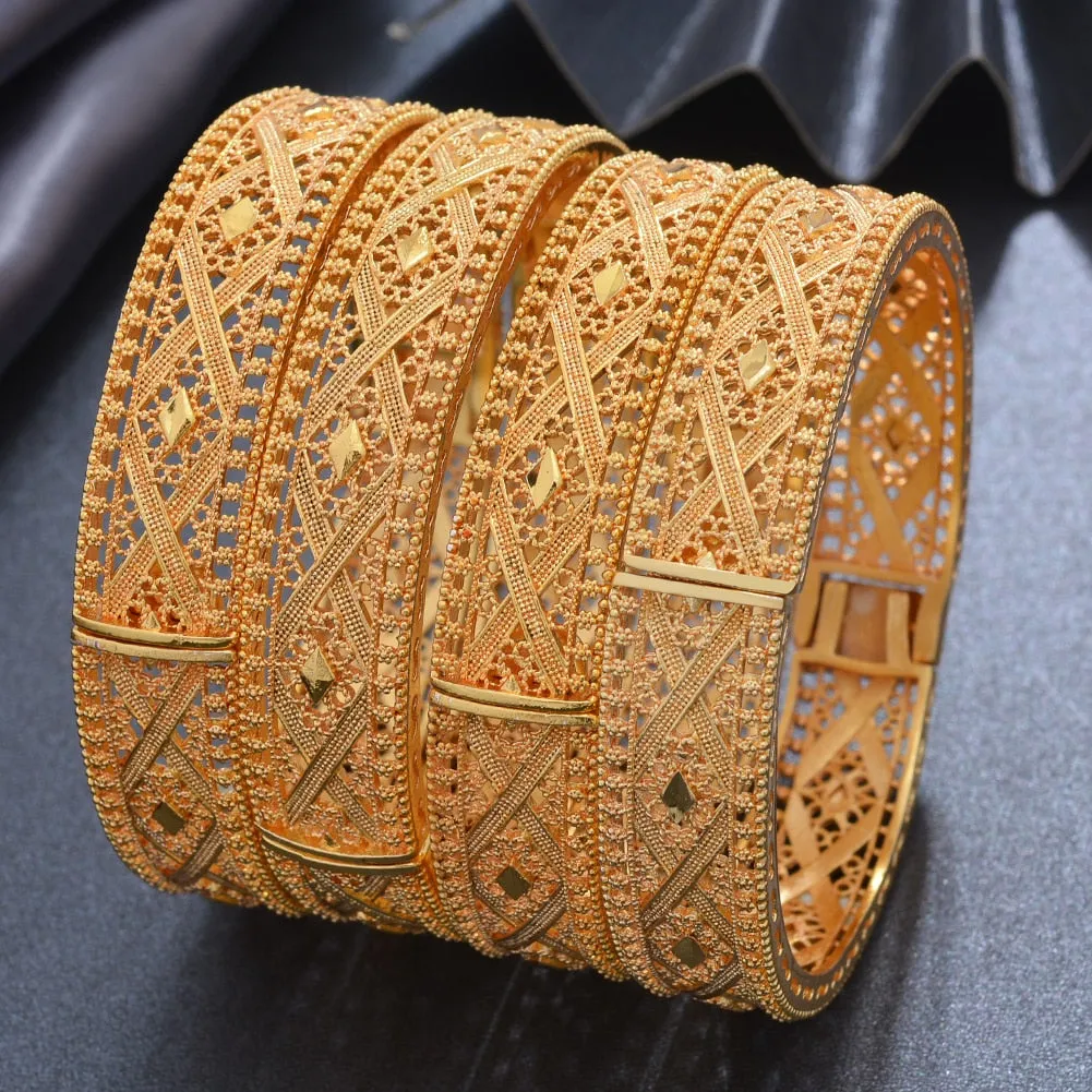 4Pcs/set Nigeria Dubai Gold Color Bangles African bridal wedding Jewelry For women