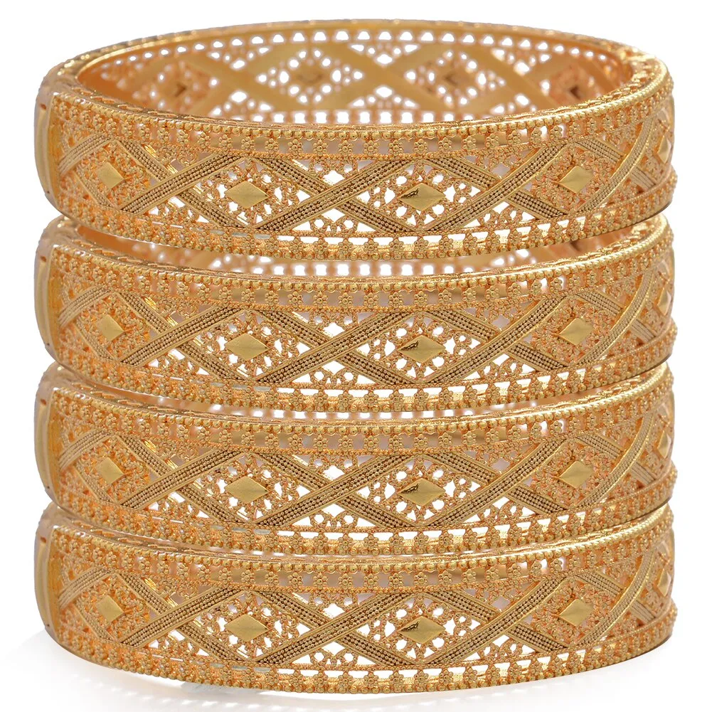 4Pcs/set Nigeria Dubai Gold Color Bangles African bridal wedding Jewelry For women