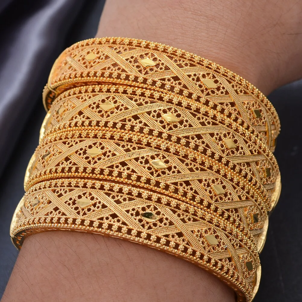 4Pcs/set Nigeria Dubai Gold Color Bangles African bridal wedding Jewelry For women