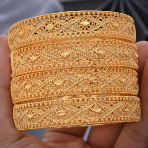 4Pcs/set Nigeria Dubai Gold Color Bangles African bridal wedding Jewelry For women