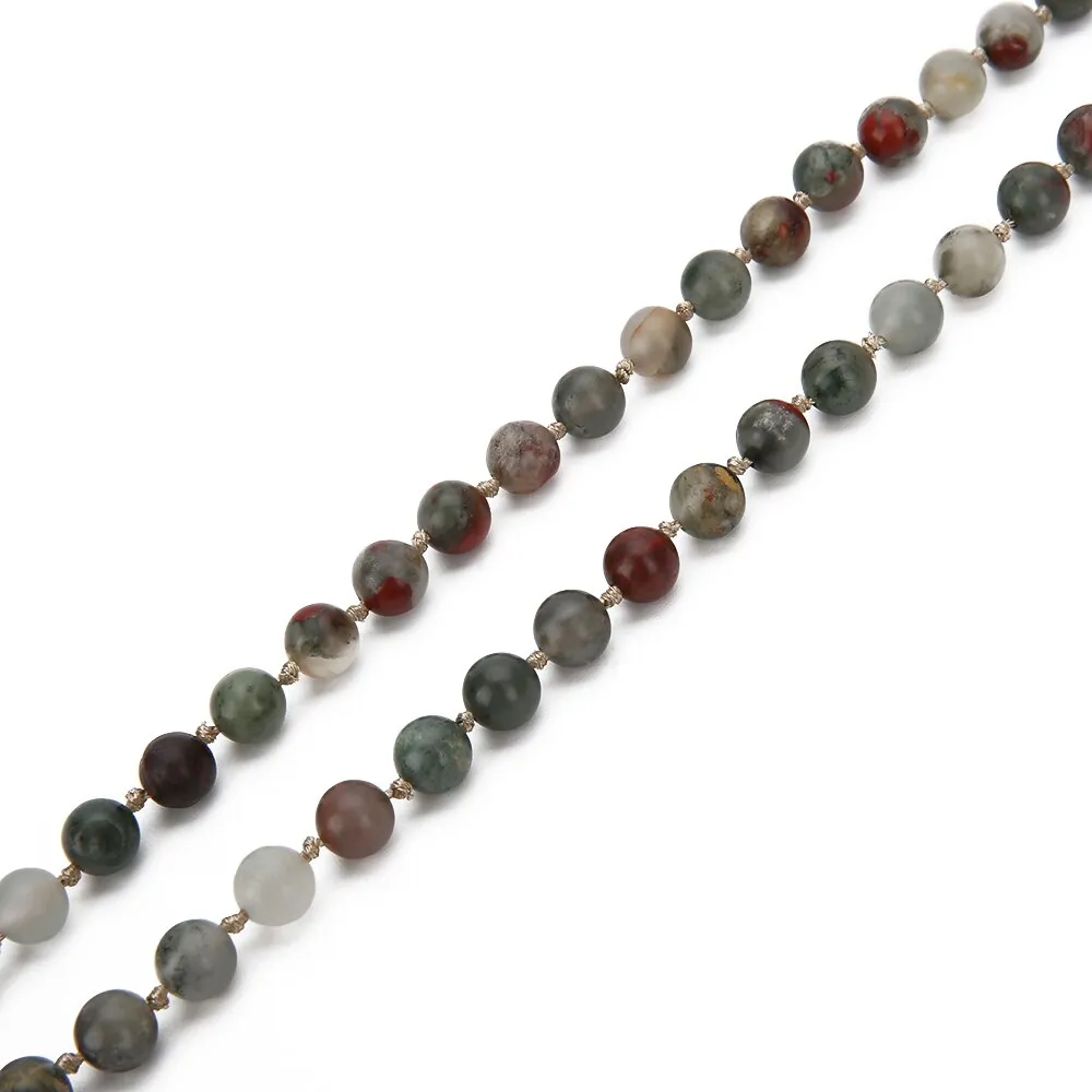 6/8mm Natural Bloodstone 108 Mala Beaded Knotted Necklace