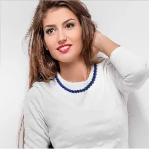 6mm Natural Lapis Lazuli Beaded Strand Choker Necklace For Women