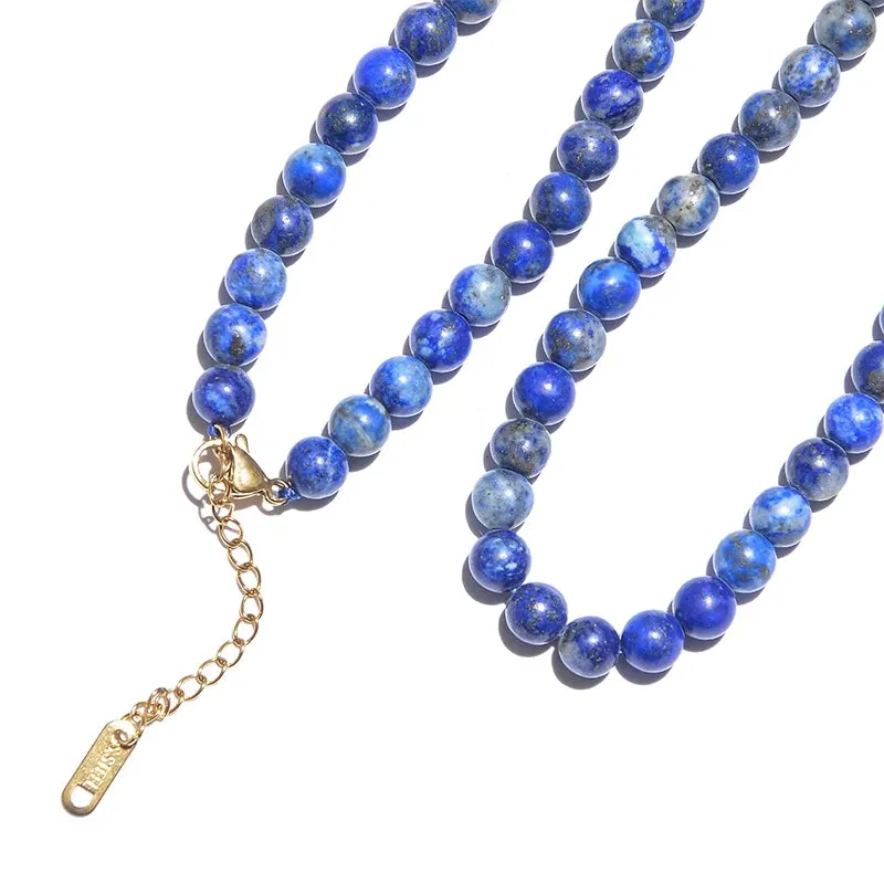 6mm Natural Lapis Lazuli Beaded Strand Choker Necklace For Women