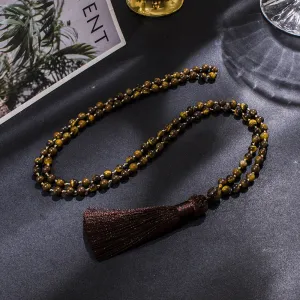 6mm Natural Tiger Eye Beaded Knotted 108 Mala Necklace