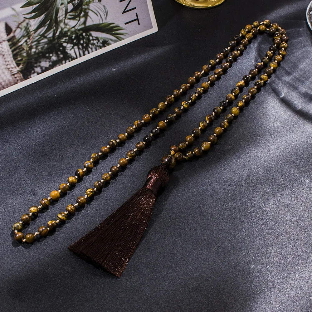 6mm Natural Tiger Eye Beaded Knotted 108 Mala Necklace