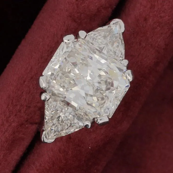 7.68ct TW Radiant & Trillion Cut Three Stone Engagement Ring