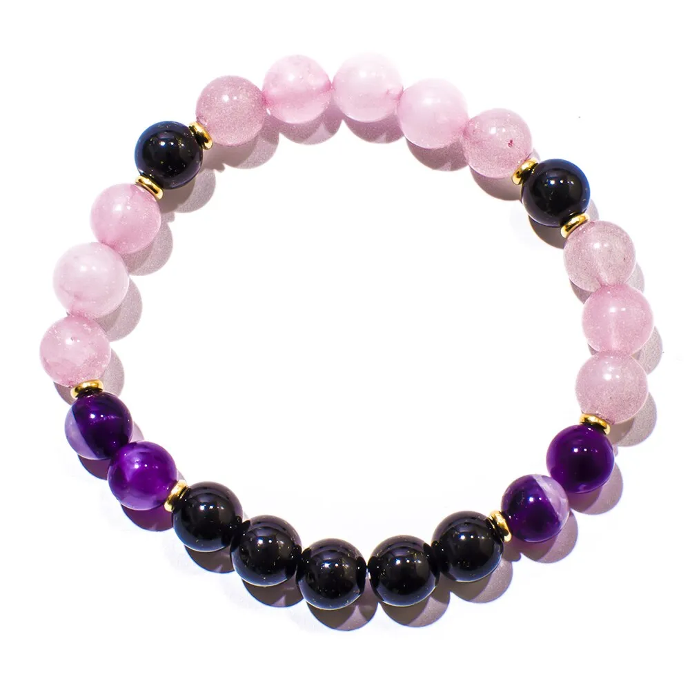 8mm Natural Amethyst Black Onyx Rose Quartz Beads 108 Mala Necklace
