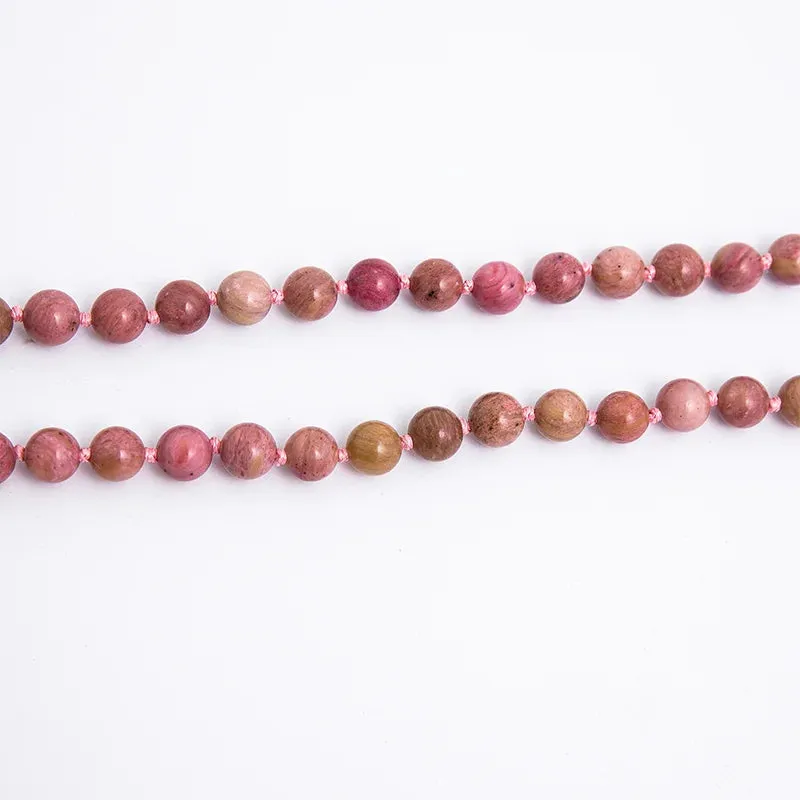 8mm Natural Rhodochrosite Knotted 108 Beads Japa Mala Necklace Meditation