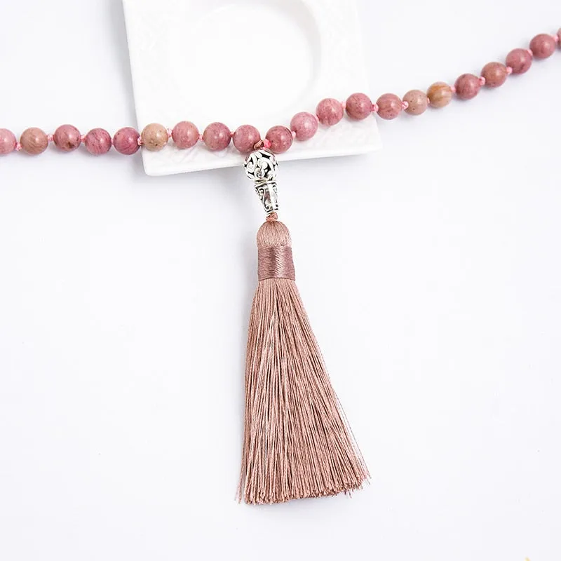 8mm Natural Rhodochrosite Knotted 108 Beads Japa Mala Necklace