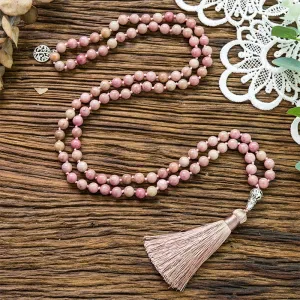 8mm Natural Rhodochrosite Knotted 108 Beads Japa Mala Necklace