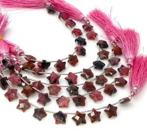 9- 10mm Rhodonite Gemstone Beads, Rare Rhodonite Hand Carved  Star Beads, Jewelry Supplies, Wholesale Bulk Beads, 5” Strand/ 10 Beads