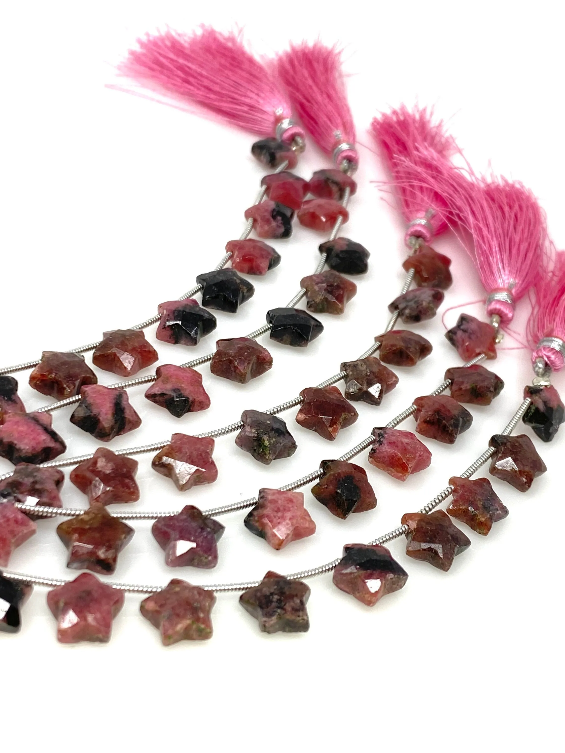 9- 10mm Rhodonite Gemstone Beads, Rare Rhodonite Hand Carved  Star Beads, Jewelry Supplies, Wholesale Bulk Beads, 5” Strand/ 10 Beads