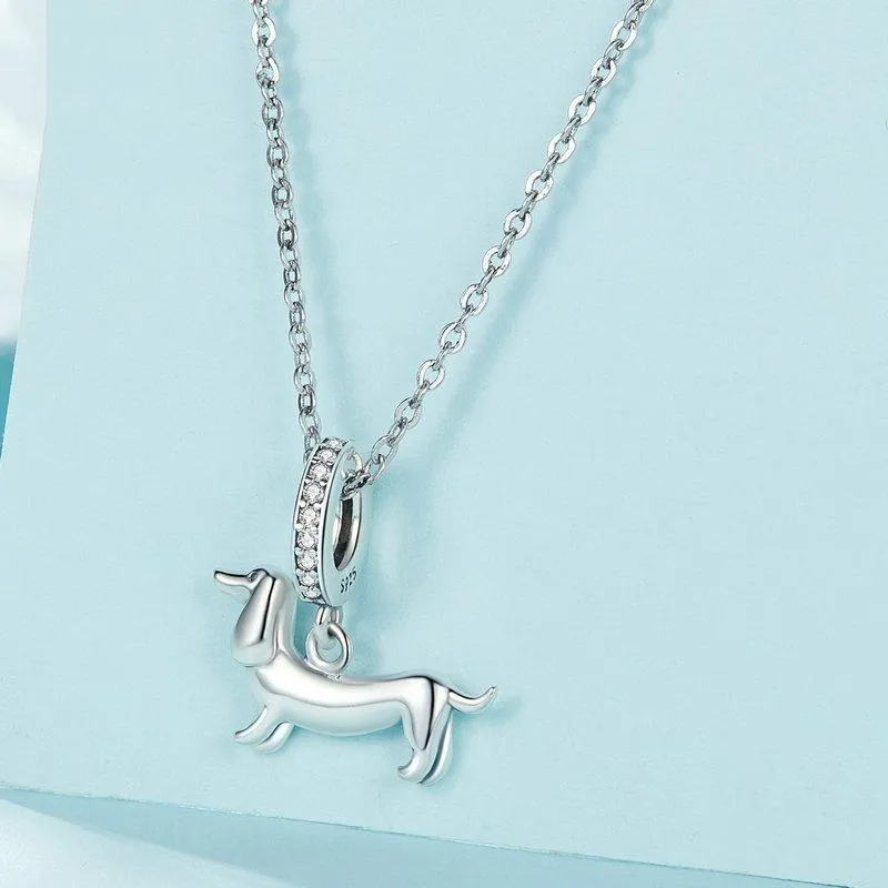 925 Sterling Silver Dainty Dachshund Pendant For Beaded Bracelets