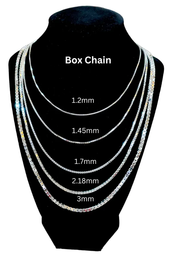 925 Sterling Silver Diamond-Cut Box Chain Necklace (Design 22)