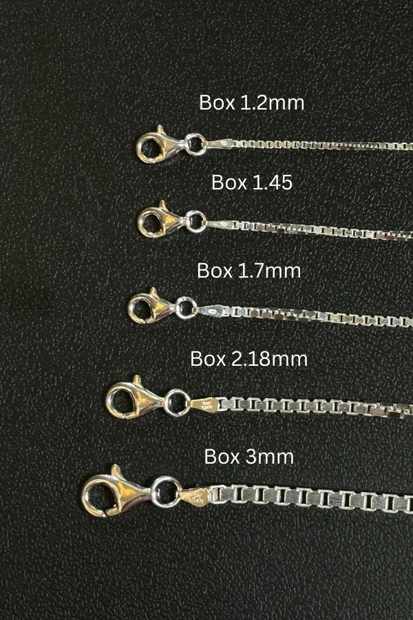 925 Sterling Silver Diamond-Cut Box Chain Necklace (Design 22)