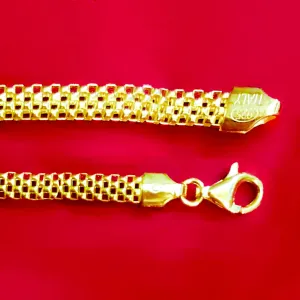 925 Sterling Silver, Gold Plated, Snake Necklace Chain (Design 8)