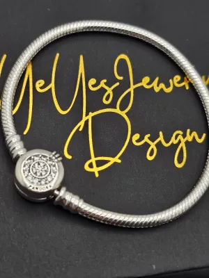 925 Sterling Silver Moments Snake Chain Bracelet with Logo.