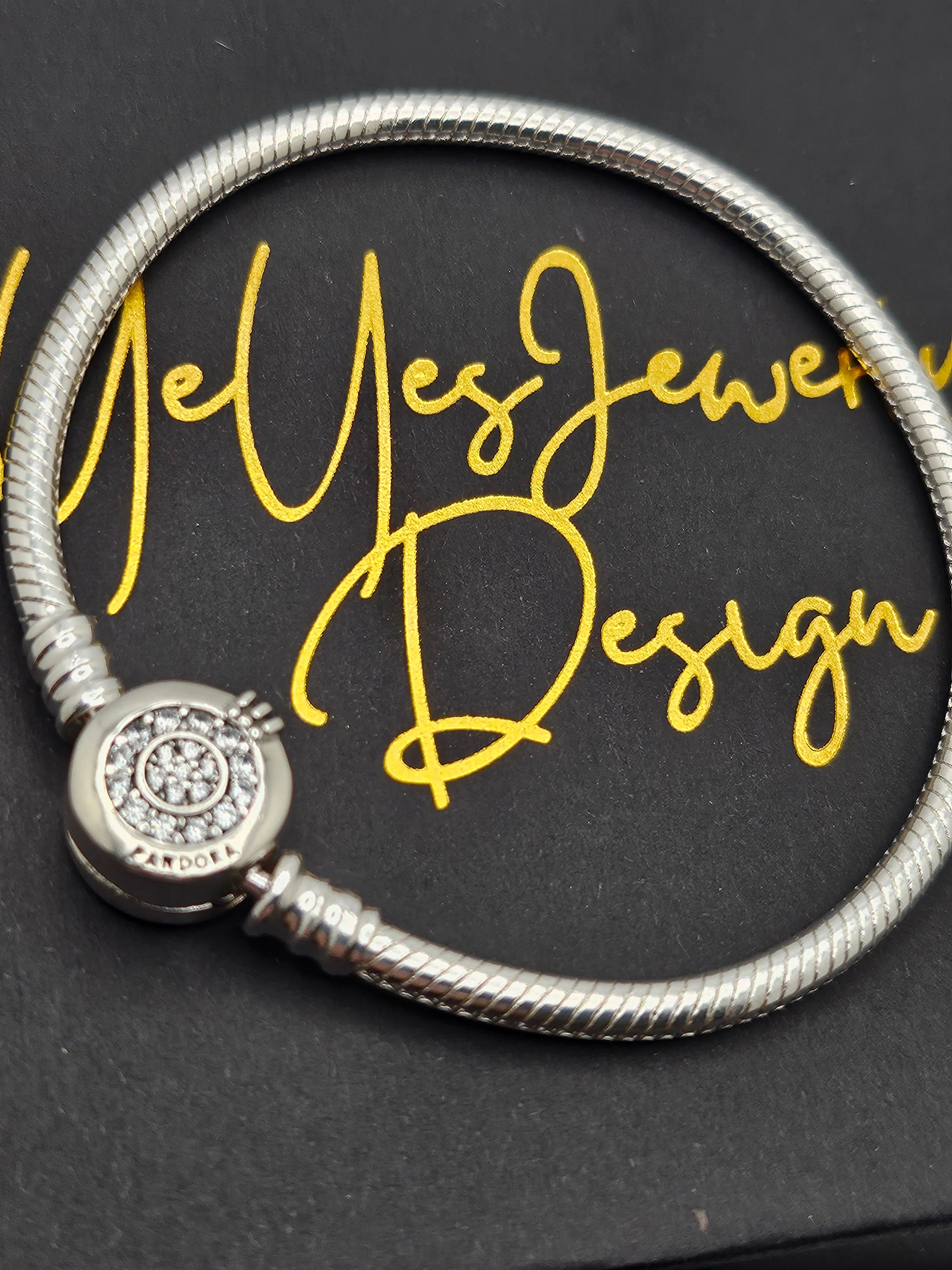 925 Sterling Silver Moments Snake Chain Bracelet with Logo.