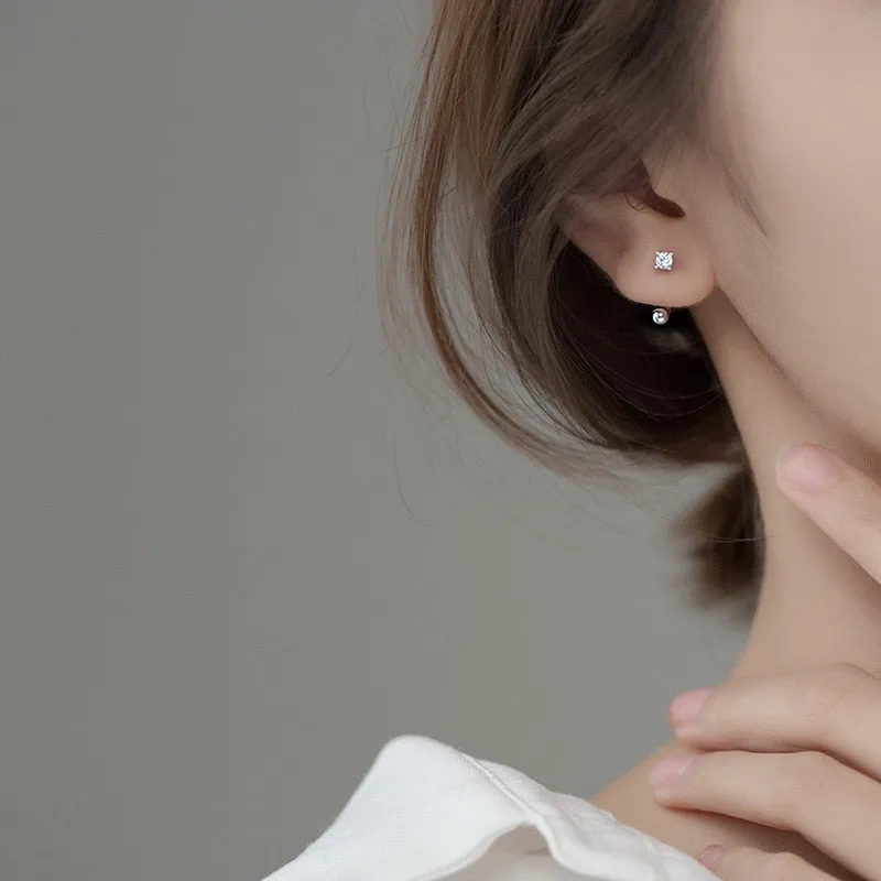 925 Sterling Silver Unique Zircon Pave Beads Stud Earrings