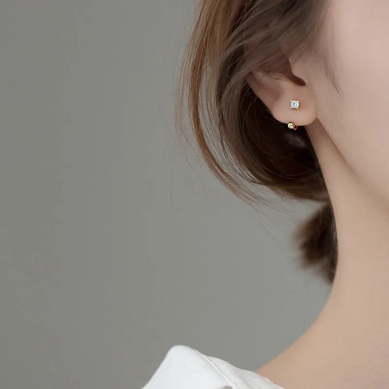925 Sterling Silver Unique Zircon Pave Beads Stud Earrings