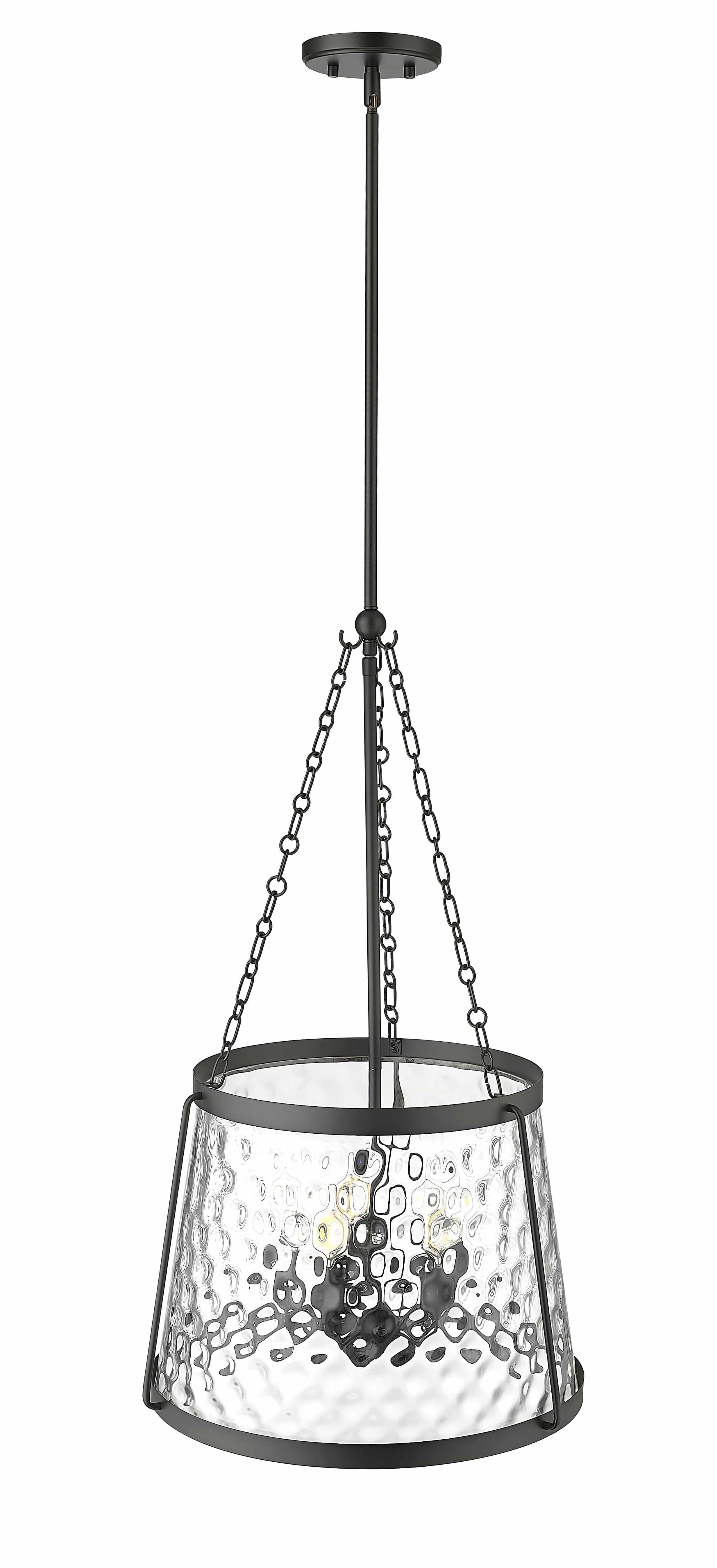 Adabella Pendant - Matte Black - Clear Hammered Glass - 18.125in. Diameter - E12 Candelabra Base