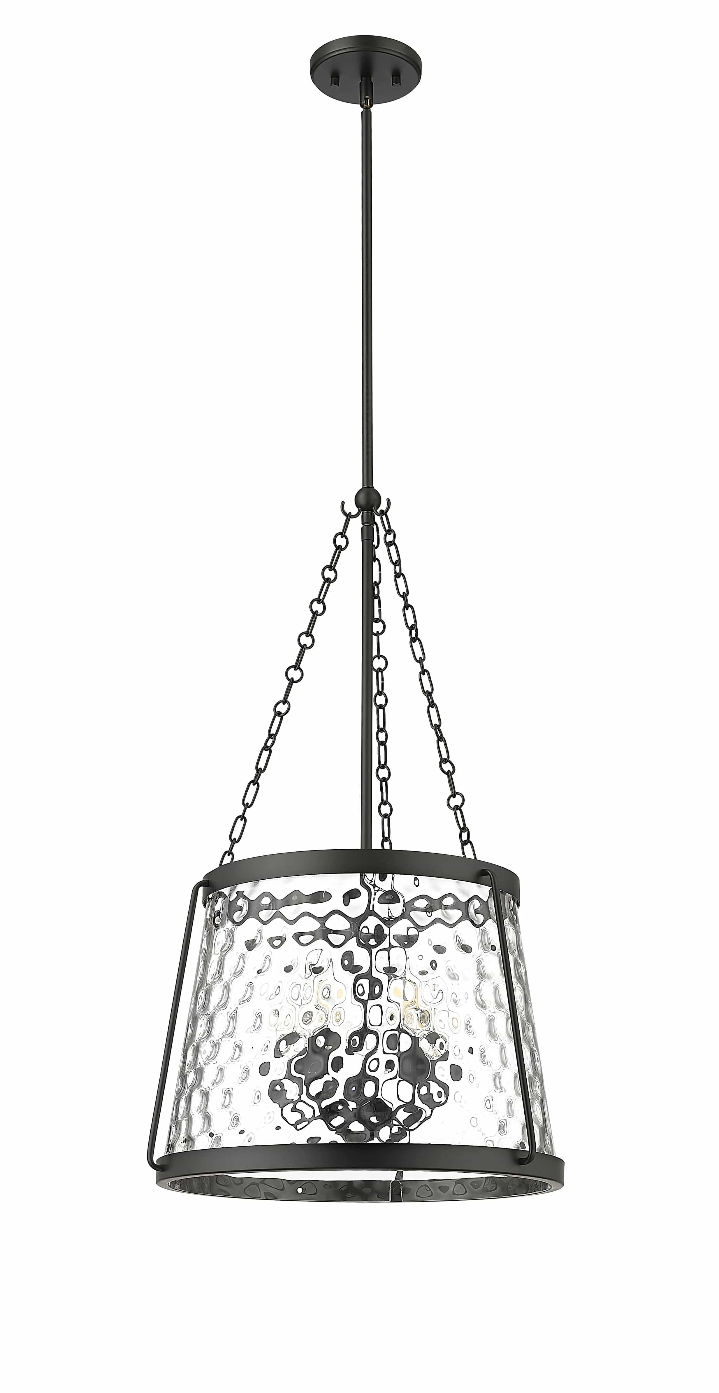 Adabella Pendant - Matte Black - Clear Hammered Glass - 18.125in. Diameter - E12 Candelabra Base