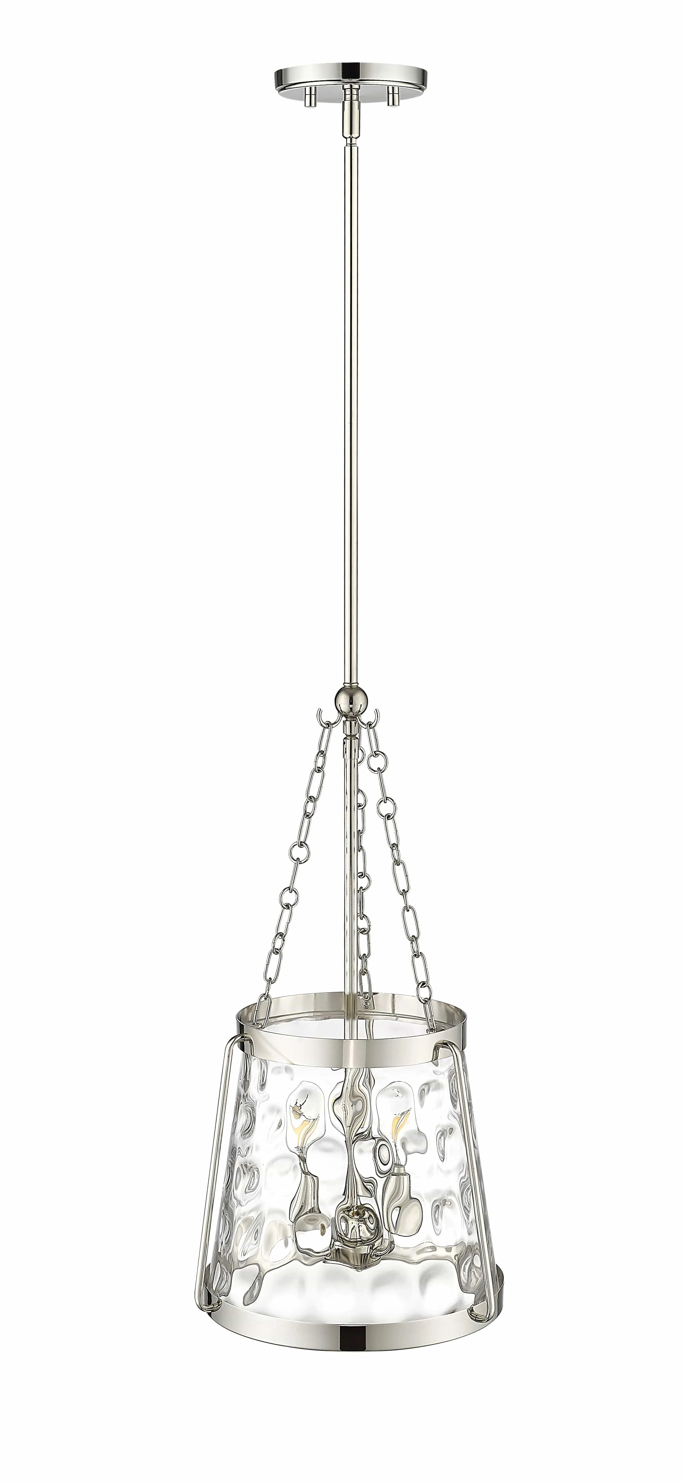 Adabella Pendant - Polished Nickel - Clear Hammered Glass - 11.75in. Diameter - E12 Candelabra Base