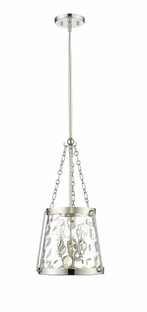 Adabella Pendant - Polished Nickel - Clear Hammered Glass - 11.75in. Diameter - E12 Candelabra Base