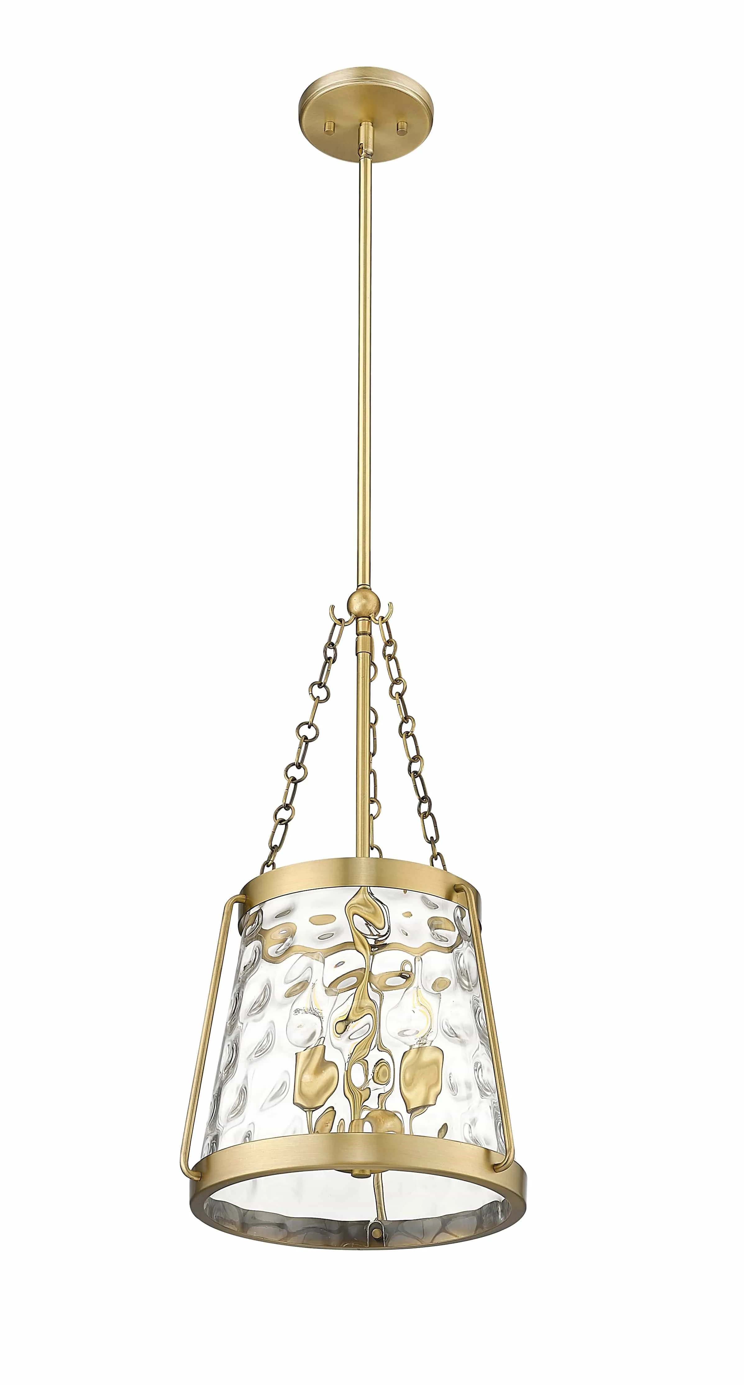 Adabella Pendant - Vintage Brass - Clear Hammered Glass - 11.75in. Diameter - E12 Candelabra Base