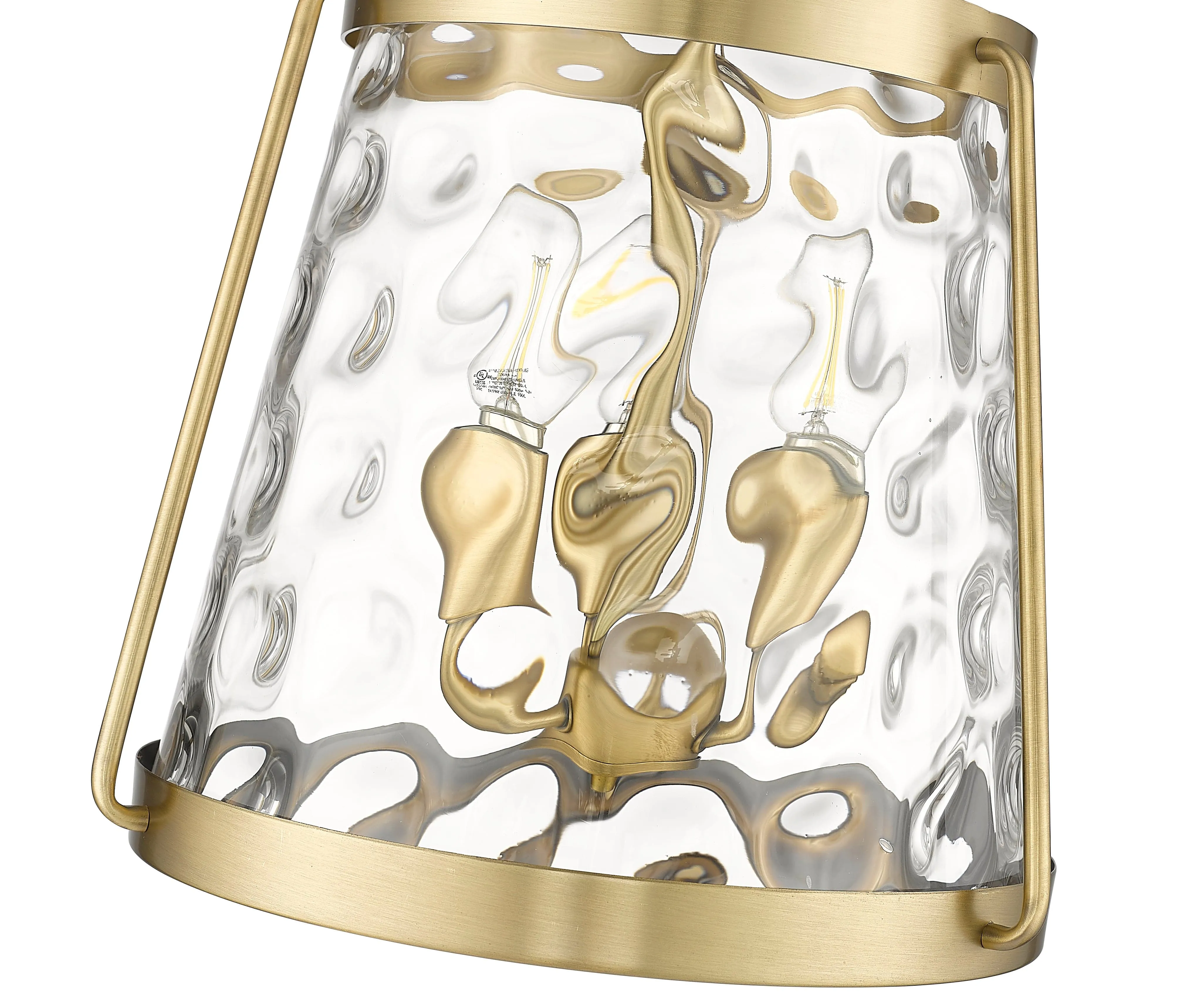 Adabella Pendant - Vintage Brass - Clear Hammered Glass - 11.75in. Diameter - E12 Candelabra Base