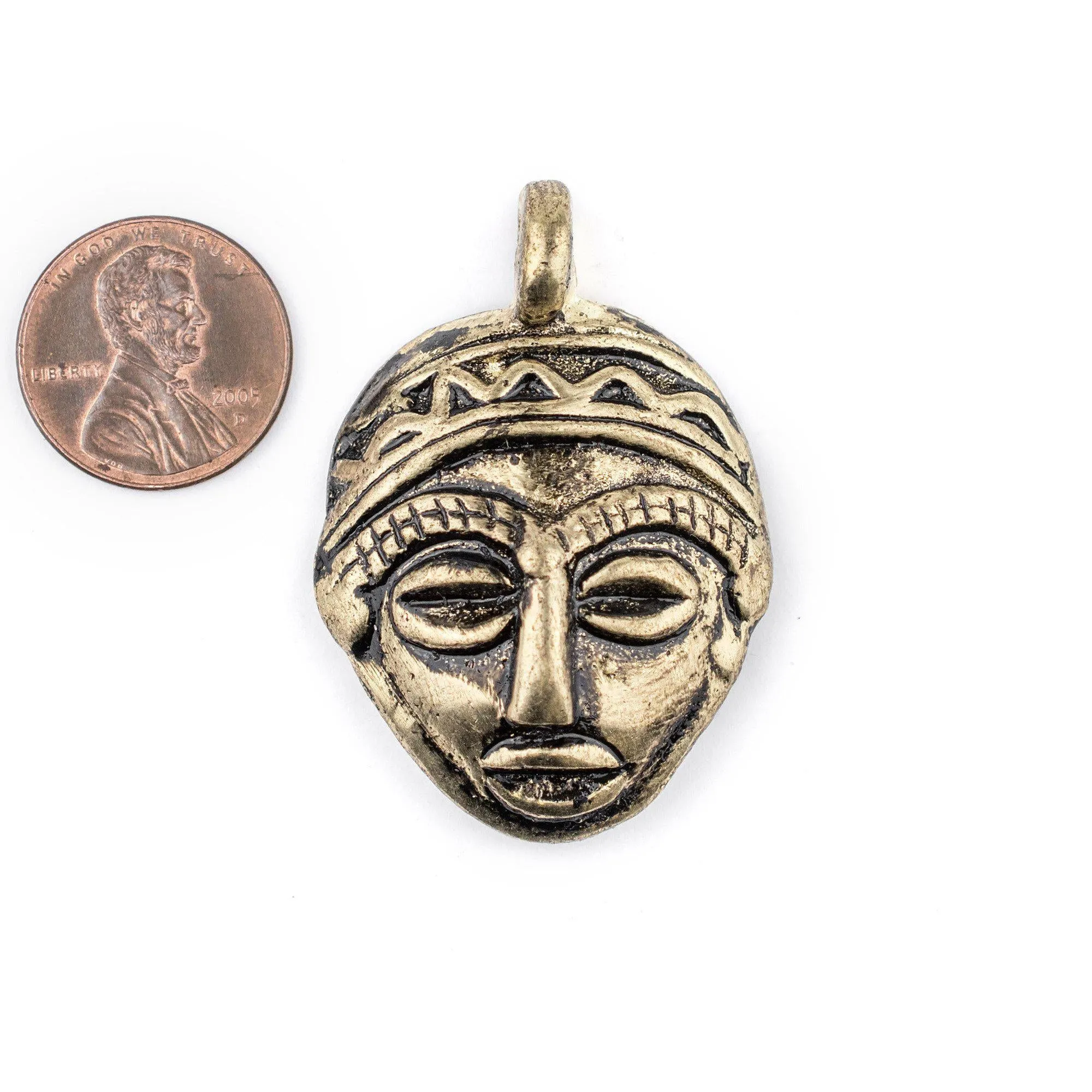 African Brass Mask Pendant (30x45mm)