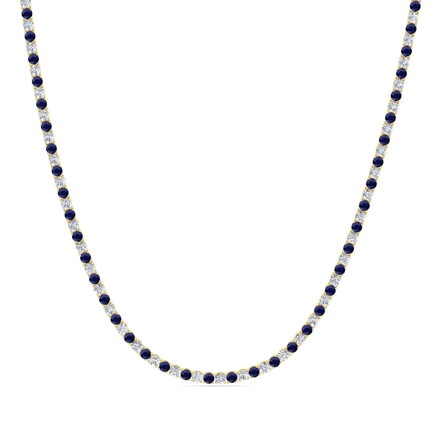 Alternating Natural Blue Sapphire and Natural Diamond Tennis Necklace